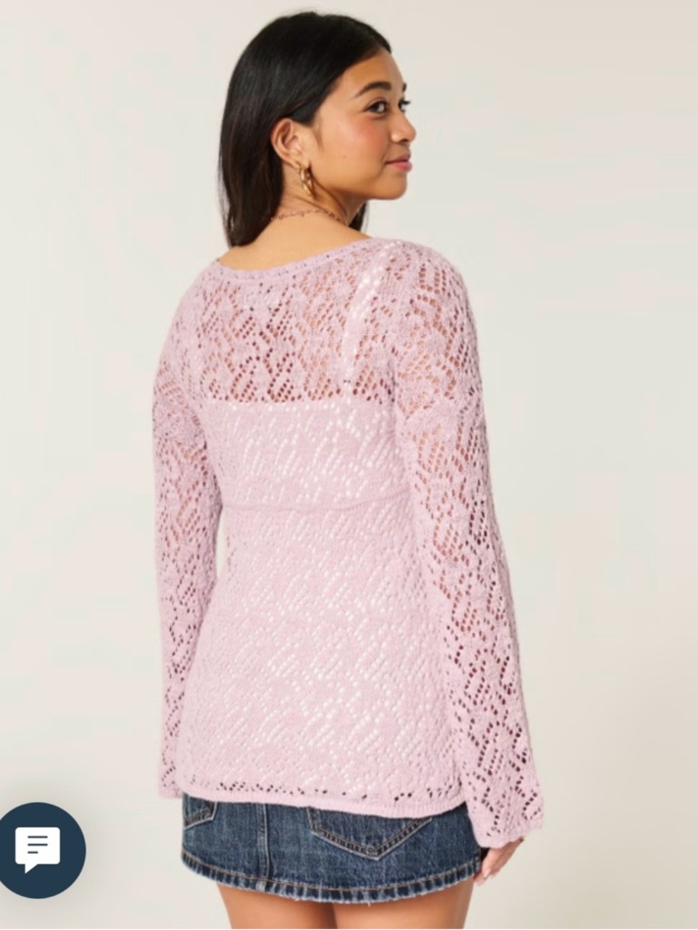 Hollister Open-Stitch V-Neck
Sweater - Light Pink Lace Knit Long-Sleeve Top - Picture 4 of 5